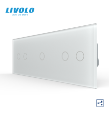 Сенсорний (дотиковий) прохідний/перехресний вимикач LIVOLO 5 сенсорів (2-1-2) білий матовый скло