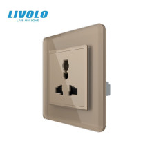 Розетка універсальна 12 стандартів в 1 LIVOLO золота 2.5D скло