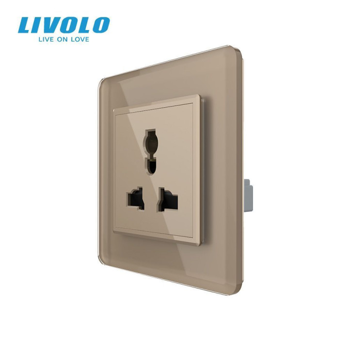 Розетка універсальна 12 стандартів в 1 LIVOLO золота 2.5D скло · LIVOLO · VL-C7FCT22-2AS05