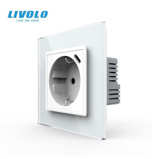 Електрична розетка з USB Type-C 18Вт для зарядки, з заземленням, LIVOLO, біла, скляна рамка, 250В 16А (VL-C7CTF16A.UC18W-2WP)