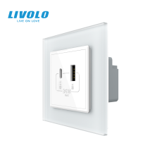 Розетка USB-A та USB-C з Power Delivery 36W LIVOLO біла матова скло