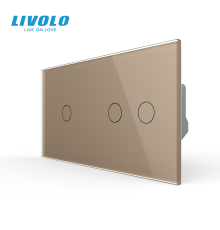 Сенсорний прохідний димер LIVOLO, 3 сенсори (1-2), золото, скло