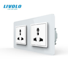 Розетка двомісна універсальна LIVOLO біла 2.5D скло