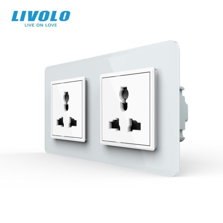 Розетка двомісна універсальна LIVOLO біла 2.5D скло · LIVOLO · VL-C7FCT22-4WS05