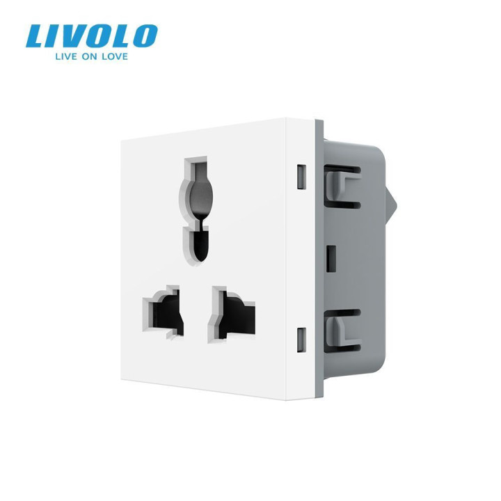 Універсальна розетка LIVOLO 12-в-1, з заземленням і шторками, біла, 16А 250В, модуль (VL-FCT22 16A-2WP) · LIVOLO · VL-FCT22 16A-2WP