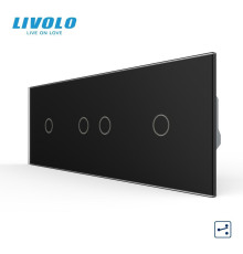 Сенсорний (дотиковий) прохідний/перехресний вимикач LIVOLO 4 сенсори (1-2-1) чорний матовый скло