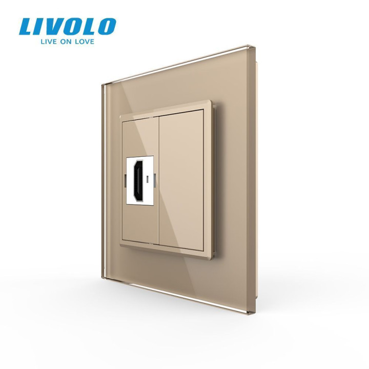 Розетка HDMI Livolo золото скло (VL-C7FCHD-1AP) · LIVOLO · VL-C7FCHD/FCMB-2AP