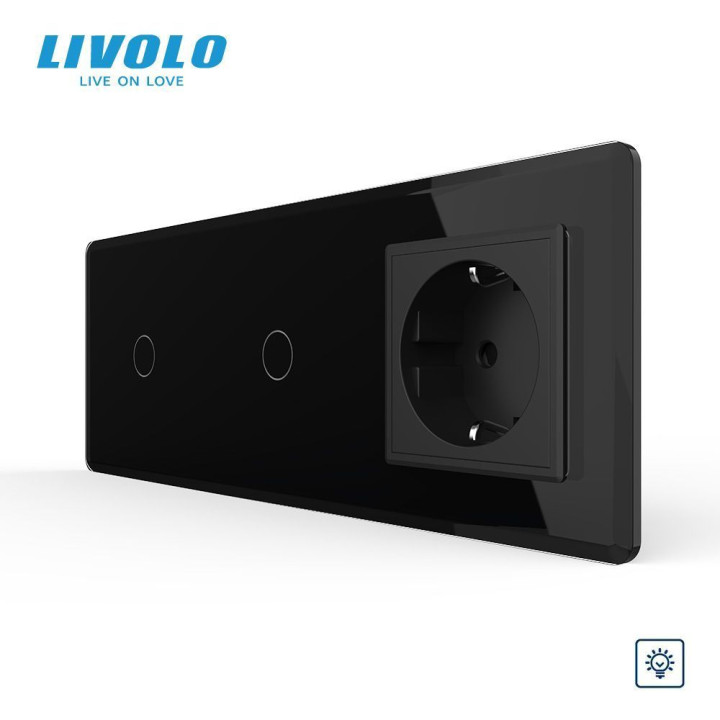 Сенсорний диммер 2 сенсора (1-1) 1 розетка LIVOLO чорний 2.5D скло · LIVOLO · VL-FC1D2/FC1D2/FCTC16A-6BS05