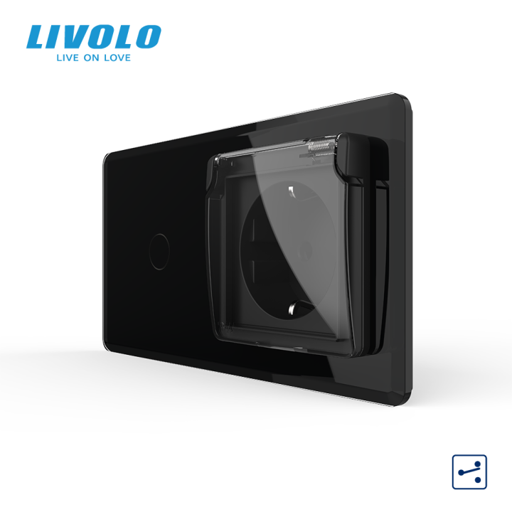 Сенсорний прохідний вимикач LIVOLO з розеткою IP44 кришка чорний 2.5D 16А 230В із заземленням шторки скло · LIVOLO · VL-C7FC1S/FCTC16A/XW001-4BS05