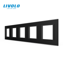 Рамка 5-постова LIVOLO, загартоване скло, чорна матова, 365×80 мм (VL-P7E/E/E/E/E-10BS06)