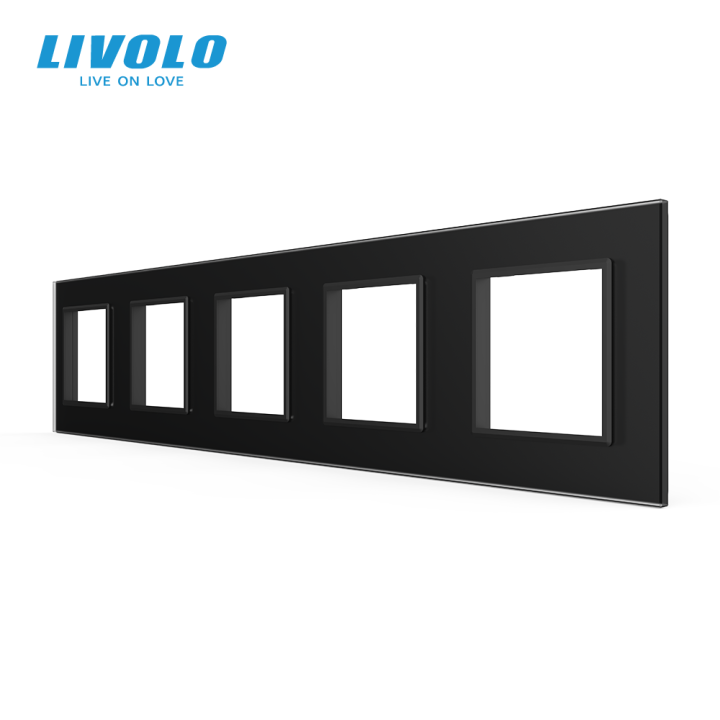 Рамка 5-постова LIVOLO, загартоване скло, чорна матова, 365×80 мм (VL-P7E/E/E/E/E-10BS06) · LIVOLO · VL-P7E/E/E/E/E-10BS06