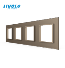 Рамка 4-постова LIVOLO, загартоване скло, золота матова, 294×80 мм