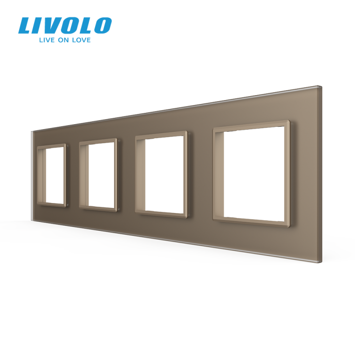 Рамка 4-постова LIVOLO, загартоване скло, золота матова, 294×80 мм · LIVOLO · VL-P7E/E/E/E-8AS06