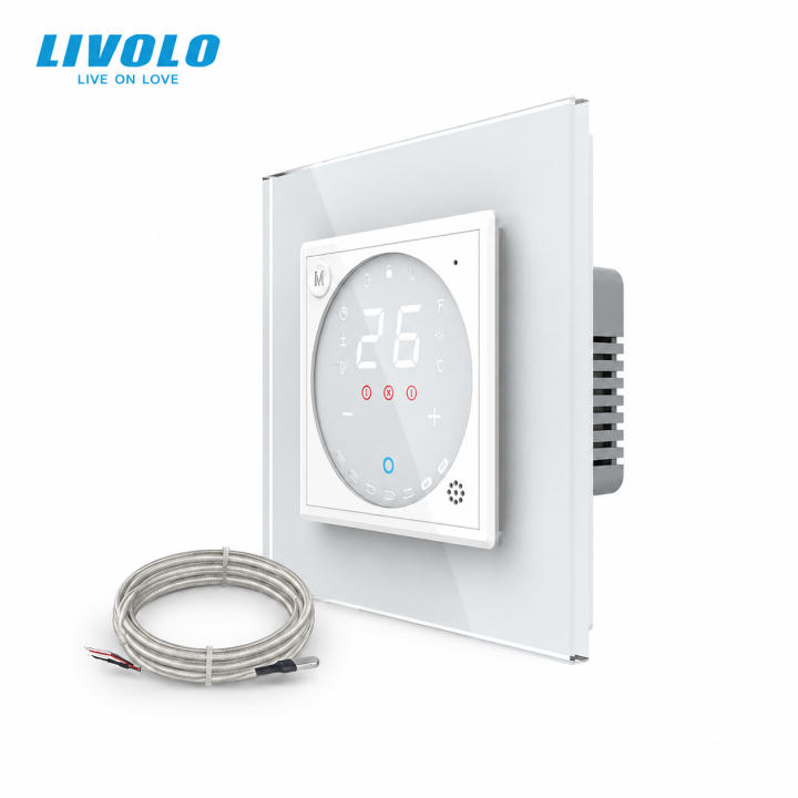 Wi-Fi терморегулятор сенсорний для електричної теплої підлоги LIVOLO, білий скляний · LIVOLO · VL-C7FCQ1Y/XQ001-2WP