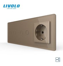 Сенсорний прохідний/перехресний вимикач 4 сенсора (2-2) 1 розетка LIVOLO золото 2.5D скло