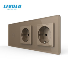 Сенсорний вимикач 1 сенсор 2 розетки LIVOLO золотий 2.5D скло