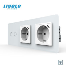 Подвійний сенсорний димер LIVOLO з двома розетками з USB Type-C 18Вт, заземлення, білий 2.5D, скло, 16A 230V