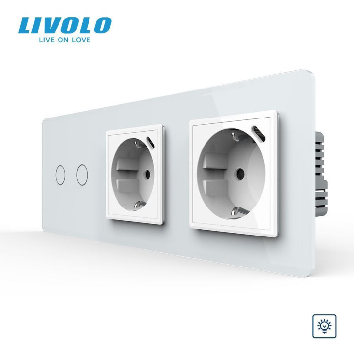 Подвійний сенсорний димер LIVOLO з двома розетками з USB Type-C 18Вт, заземлення, білий 2.5D, скло, 16A 230V · LIVOLO · VL-C7FC2D/FCTF16A.UC18W/FCTF16A.UC18W-6WS05