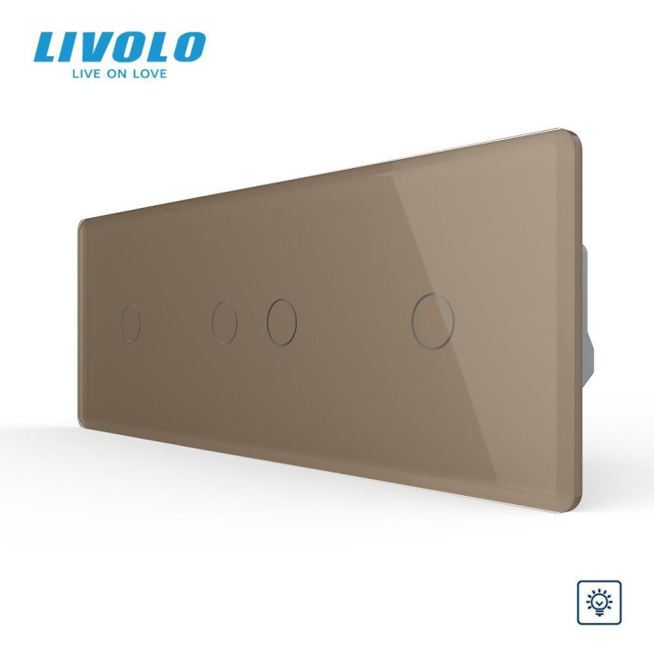 Сенсорний димер LIVOLO 4 сенсори (1-2-1), золотий 2.5D, скляна панель, 2A 230V · LIVOLO · VL-C7FC1D/FC2D/FC1D-6AS05