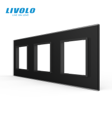 Рамка 3-постова LIVOLO, загартоване скло, чорна матова, 223×80 мм (VL-P7E/E/E-6BS06)