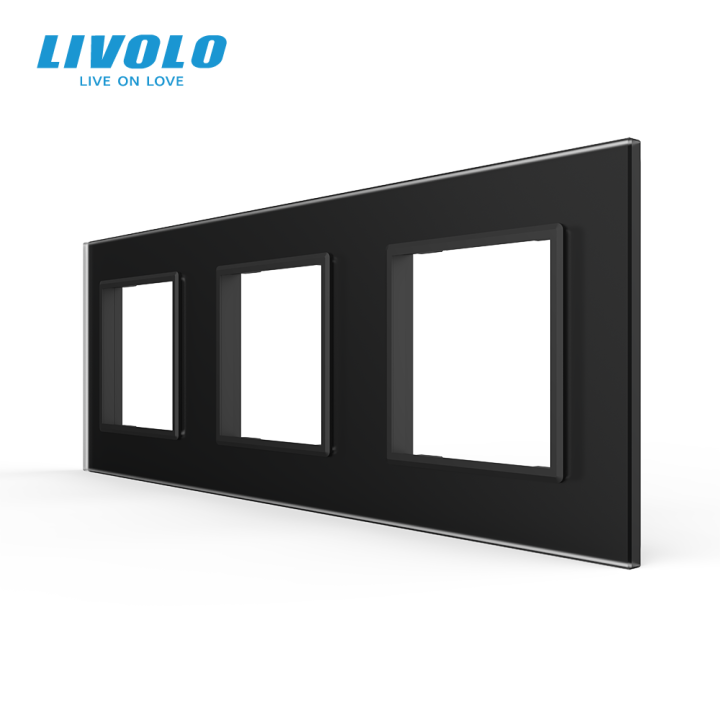 Рамка 3-постова LIVOLO, загартоване скло, чорна матова, 223×80 мм (VL-P7E/E/E-6BS06) · LIVOLO · VL-P7E/E/E-6BS06
