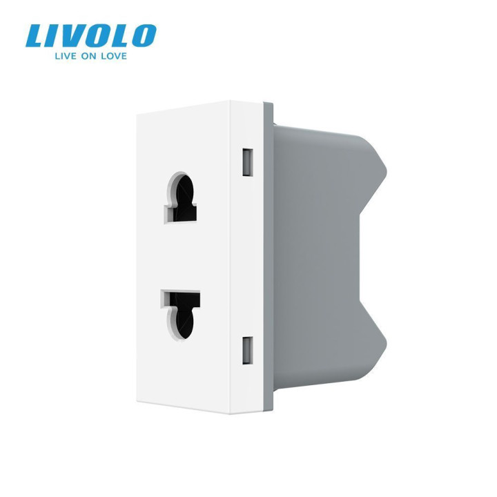 Універсальна розетка LIVOLO 2 в 1, біла, без заземлення, з захисними шторками, модуль 0.5 поста, 16А 250В (VL-FCT25 16A-1WP) · LIVOLO · VL-FCT25 16A-1WP