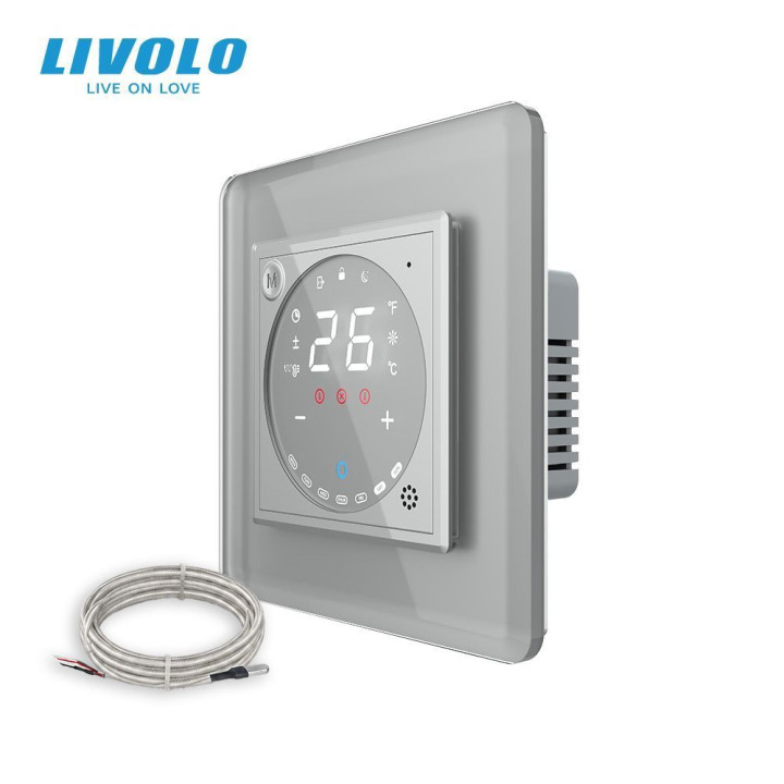 Wi-Fi терморегулятор сенсорний для електричної теплої підлоги LIVOLO, сірий 2.5D скляний · LIVOLO · VL-C7FCQ1Y/XQ001-2IS05
