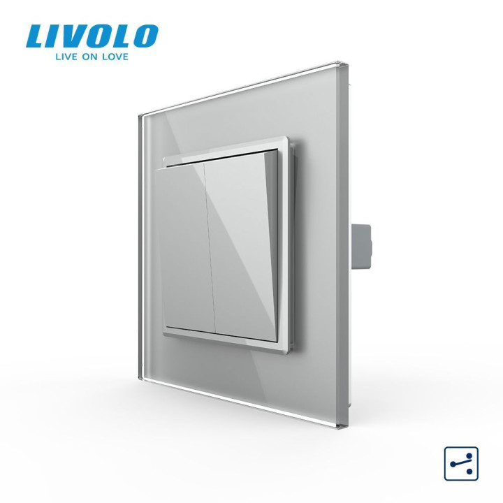 Двоклавішний прохідний вимикач Livolo сірий скло (VL-C7FCMKS-1IP) · LIVOLO · VL-C7K2S-15