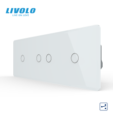 Сенсорний (дотиковий) прохідний/перехресний вимикач LIVOLO 4 сенсори (1-2-1) білий 2.5D скло