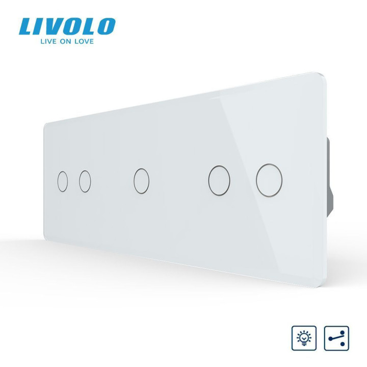 Сенсорний прохідний димер LIVOLO 5 сенсорів (2-1-2), білий 2.5D, скло, 2A 230V · LIVOLO · VL-C7FC2SD/FC1SD/FC2SD-6WS05