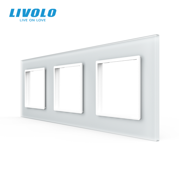 Рамка 3-постова LIVOLO, загартоване скло, біла матова, 223×80 мм (VL-P7E/E/E-6WS06) · LIVOLO · VL-P7E/E/E-6WS06