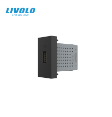 USB розетка LIVOLO 5V 2.1A, чорна, 10Вт, з блоком живлення, модуль 0.5 поста (VL-FCUA-1BP)