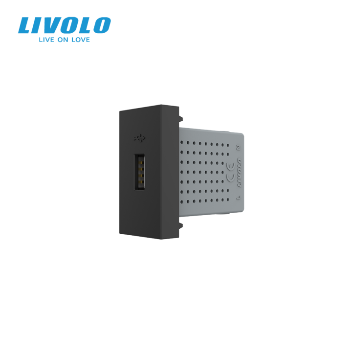 USB розетка LIVOLO 5V 2.1A, чорна, 10Вт, з блоком живлення, модуль 0.5 поста (VL-FCUA-1BP) · LIVOLO · VL-FCUA-1BP