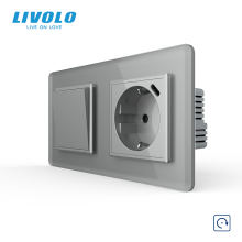 Вимикач без фіксації LIVOLO з розеткою та USB Type-C 18Вт, сірий 2.5D, скло, із заземленням і захисними шторками · LIVOLO · VL-C7FCMH2/FCTF16A.UC18W-4IS05