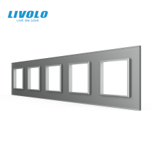 Рамка 5-постова LIVOLO, загартоване скло, сіра матова, 365×80 мм (VL-P7E/E/E/E/E-10IS06)
