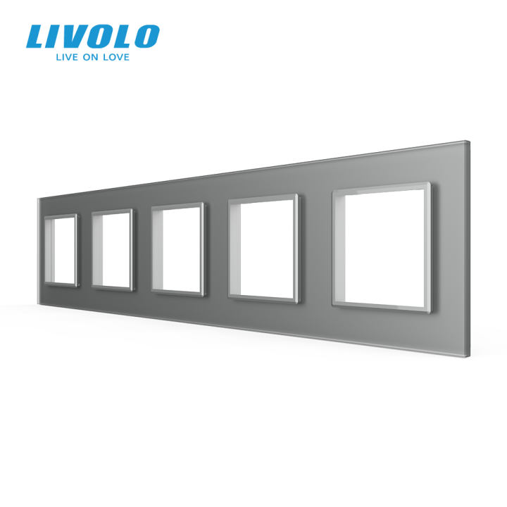 Рамка 5-постова LIVOLO, загартоване скло, сіра матова, 365×80 мм (VL-P7E/E/E/E/E-10IS06) · LIVOLO · VL-P7E/E/E/E/E-10IS06