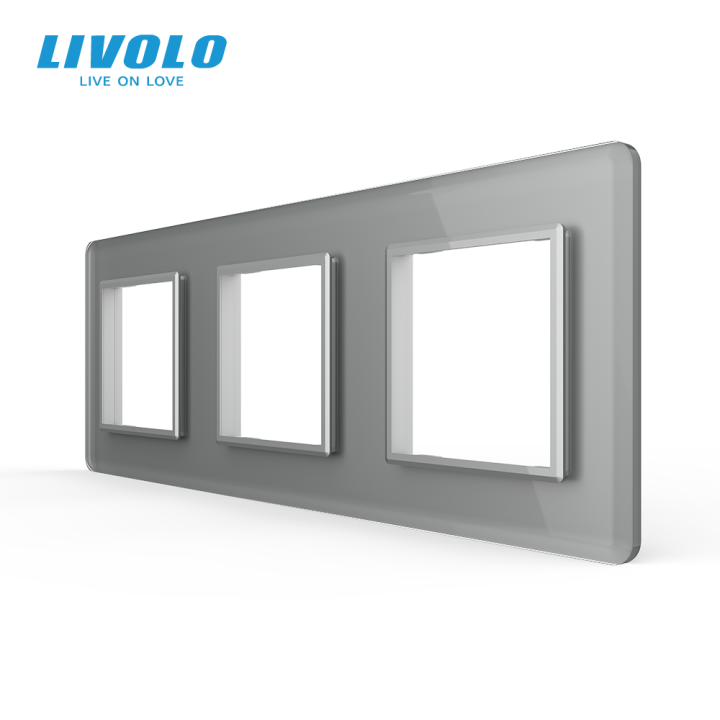Рамка 3-постова LIVOLO, загартоване скло, сіра 2.5D, 223×80 мм · LIVOLO · VL-P7E/E/E-6IS05