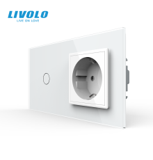Сенсорний вимикач 1 сенсор 1 розетка Livolo білий скло (VL-C701/C7C1EU-11)