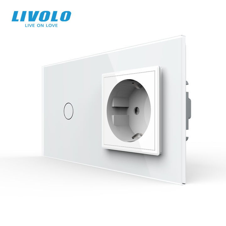 Сенсорний вимикач 1 сенсор 1 розетка Livolo білий скло (VL-C701/C7C1EU-11) · LIVOLO · VL-C7FC1/FCTC16A-4WP