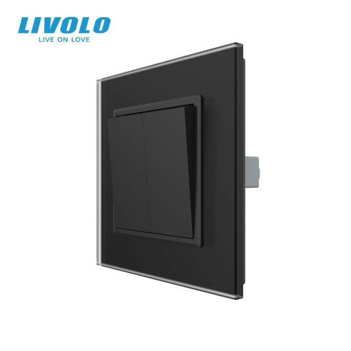 Двоклавішний прохідний вимикач LIVOLO чорний матовий скло · LIVOLO · VL-C7FC2MKS-2BS06