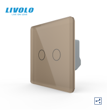 Сенсорний прохідний / перехресний вимикач LIVOLO, 2-сенсорний, золотий 2.5D скло, 5А 230В, без нейтралі