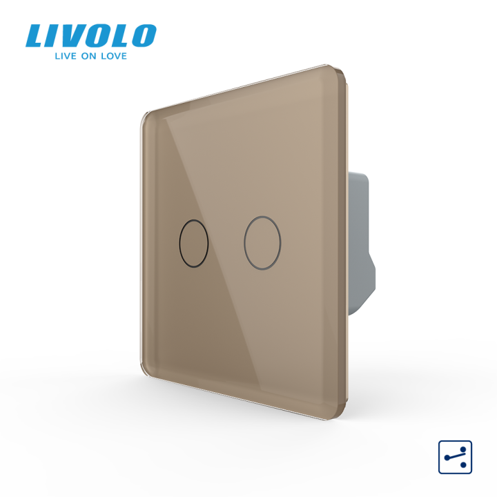 Сенсорний прохідний / перехресний вимикач LIVOLO, 2-сенсорний, золотий 2.5D скло, 5А 230В, без нейтралі · LIVOLO · VL-C7FC2S-2AS05