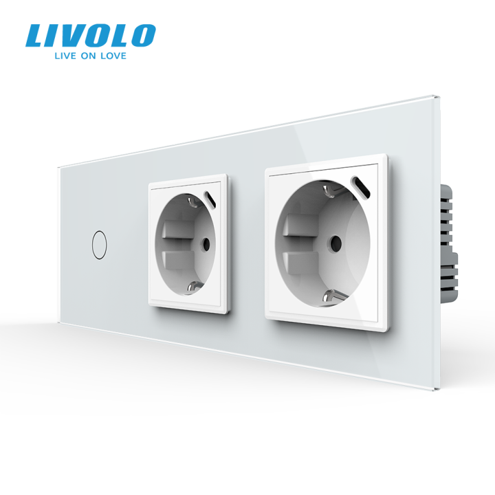 Прохідний сенсорний димер LIVOLO з двома розетками з USB Type-C 18Вт, білий, скло, 16A 230V, заземлення · LIVOLO · VL-C7FC1SD/FCTF16A.UC18W/FCTF16A.UC18W-6WP