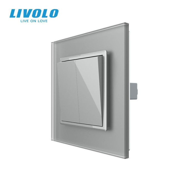Двоклавішний прохідний вимикач LIVOLO сірий матовий скло · LIVOLO · VL-C7FC2MKS-2IS06