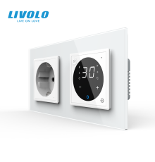 Терморегулятор для електричної теплої підлоги + розетка LIVOLO, білий скляний, в одній рамці (VL-C7C1EU1TM2-11)