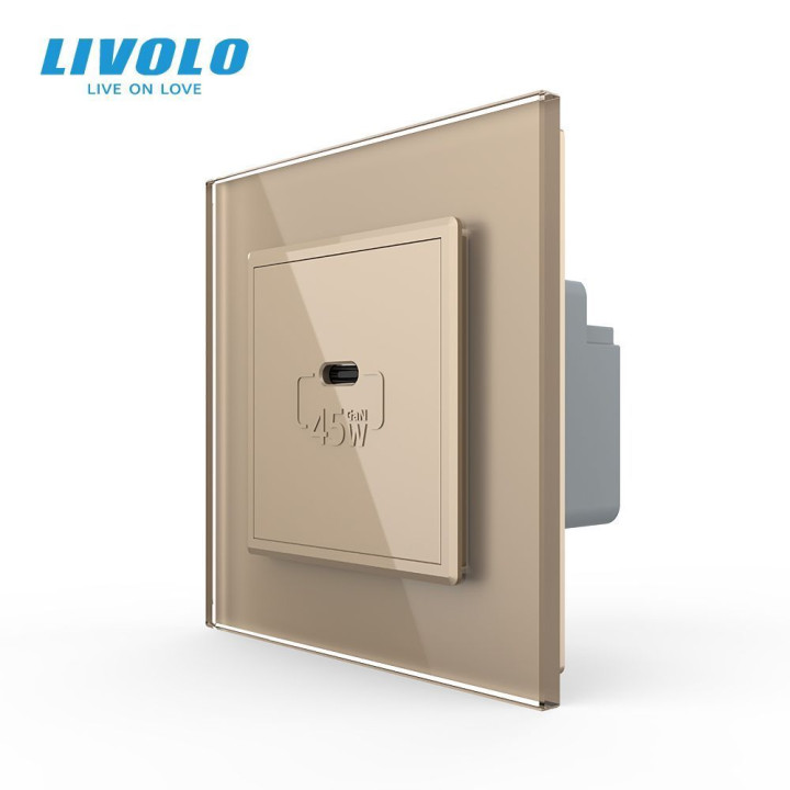 Розетка USB Type-C з Power Delivery 45W Livolo золото (VL-C7-FCUC-2AP) · LIVOLO · VL-C7FCUC-2AP