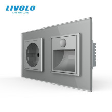 Розетка з світильником для сходів LIVOLO, з датчиком руху та освітлення, 2700K, 230В, 0.35Вт, сірий, скло · LIVOLO · VL-C7FCTC16A/FCL-4IP