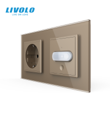 Розетка LIVOLO із заземленням і датчиком руху, золота, настінна дизайнерська, скляна рамка, 250В 16А