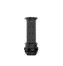 Висувна розетка з трьох розеток та USB Livolo чорний (VL-SHS021-FCTC-B)