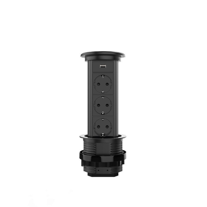 Висувна розетка з трьох розеток та USB Livolo чорний (VL-SHS021-FCTC-B) · LIVOLO · VL-SHS021-FCTC-B